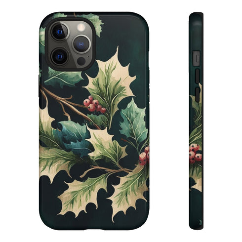 Dark Green Festive Holly in Watercolor - Impact Resistant Phone Case iPhone 12 Pro Max Glossy